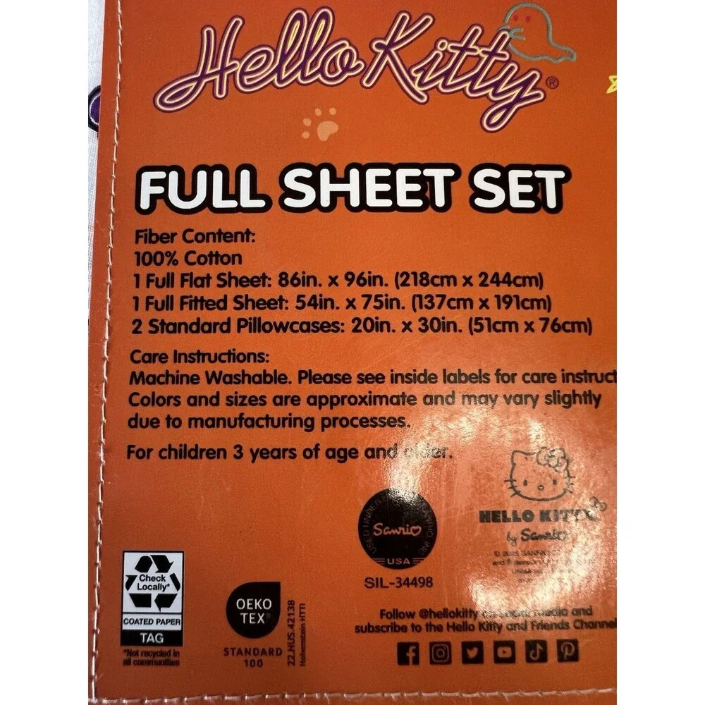 Hello Kitty Halloween Full Sheet Set Candy Cat Pumpkin 100% Cotton New
